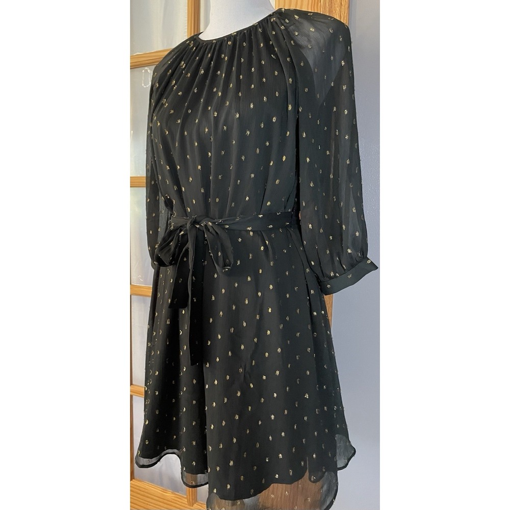 90s Ann Taylor Belted Dress PS Black Metallic Gold Sheer Goth Modern Party City - Picture 3 of 15